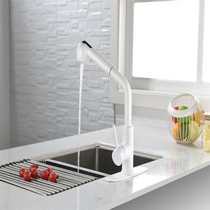 US STOCK in White Pull-Out Sprayer Kitchen Faucet In Stainless with Deck Plate190D