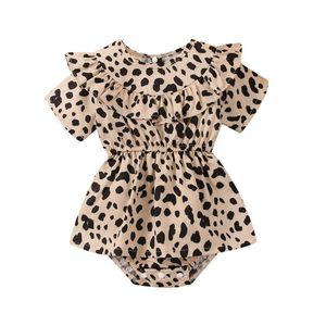 Комбинезоны младенческие девочки для девочек с коротким рукавом rucher ползунки мода леопардовый напечатанный комбинезон летняя одежда