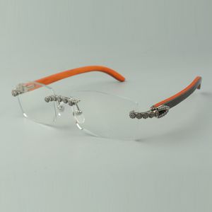 Designer Bouquet Diamond Glasses Frames 3524012 com templos de madeira laranja para unissex