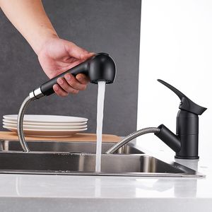 Baterie kuchenne Grifos de Cocina Obrotowy Wyciągnij Kitchen Faucet Water Rating Black Basin Dźwig Mikser Mosiądz Tap WF-7005 T200424