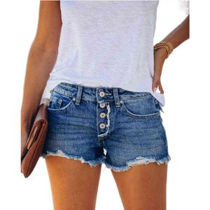 Avslappnad hög midja denim shorts kvinnor sommarficka tassel jeans kort kvinnlig femme -knapp upp korta byxor pantalones de mujer y220311
