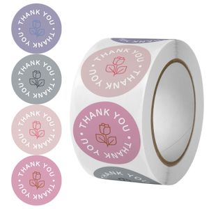 500 Sztuk Roll Round DZIĘKUJESZ Etykiety Pakowanie Box Seal Sticker Store Gift White Label Naklejki Prezent