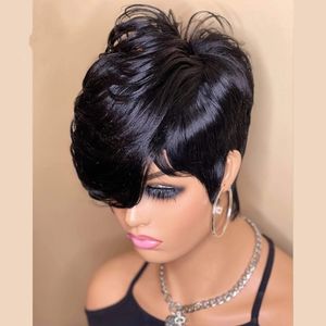 180dgenense Pixie Cut شعر مستعار شفاف الدانتيل البرازيلي البرازيلي البرازيلي شعر الباروكات الدانتر