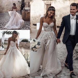 Western Country Bohemian Lace Wedding Dresses Sweetheart Lace Appliqued Sexy Backless Boho Garden Bridal Gowns Romantic Tulle A Line Bride Robes de Mariee AL2119
