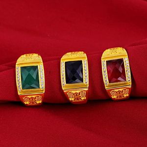 Nicht verblassender, mit Gold gefüllter Anillos De Bizuteria-Ring für Männer, Bijoux Femme, natürlicher Smaragd-Edelstein mit Kissen-Zirkonia-Goldringen