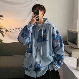 Cute Autumn Men Cartoon Cool Jacket Fashion Hip Hop Harajuku Felpe con cappuccio Mens Zipper Outwear High Street Funny Tops Streetwear Uomo G1229