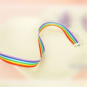 Fashion Men Women Gay Pride Rainbow Choker Necklace LGBT Lesbian Lace Chocker Ribbon Collar Trendy Jewelry