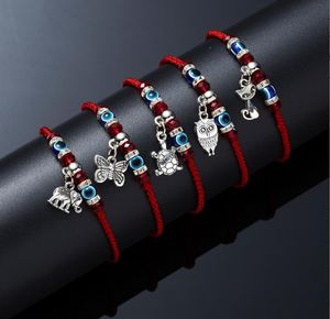 Glückliches rotes Schnur-Armband, handgefertigt, verstellbar, blau, türkischer Evil-Eye-Charm-Armband für Damen und Herren, Freundschaftsschmuck, Geschenke