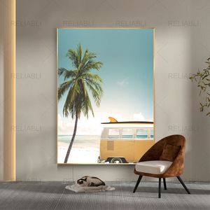 Tropical Landscape Wall art Canvas Painting Beach Palm Tree Posters and Prints Seascape Canvas Art Picture for Living Room Decor