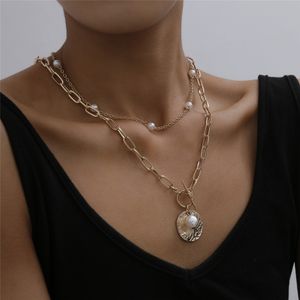 Fashion Gothic Baroque Pearl Coin Pendant Necklace for Women Wedding Jewelry Punk Bead Lariat Gold Color Long Chain Necklaces Gift