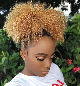 Chrismatis Honey Loira Kinky Curly Curly Cabelo Humano Extensão Cordão Clipe em Brazilian Pony Tail Wraps Peakiece 120g