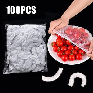 100 pcs tampa de alimento descartável tampas de plástico elástico para prato envoltório clínica prato prato de prato fresco refrigerador de cozinha