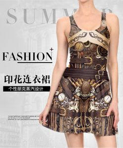 Realfine Summer Dress TLY1133 Fashion Sleeveless Machanics Printing Casual Dresses For Women Size S-XL