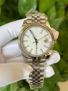 41 Steel / 18k WG Bezel White Men's Watch Watch 126334 صندوق الفولاذ المقاوم للصدأ والمعرف