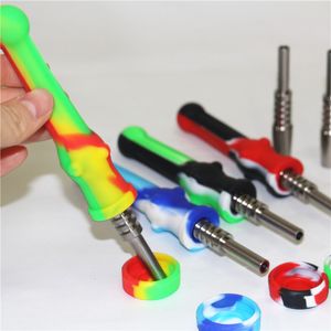 Rauchglas-Nektar-Kits mit tragbaren SDab-Rigs aus Silikon mit 14-mm-Titan-Quarzspitze