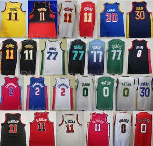 Maglia da basket Trae Young 11 Luka Doncic 77 Stephen Curry 30 Jayson Tatum 0 DeMar DeRozan 11 Cade Cunningham 2 Damian Lillard Uomo Blu navy Bianco Rosso Nero Cucita