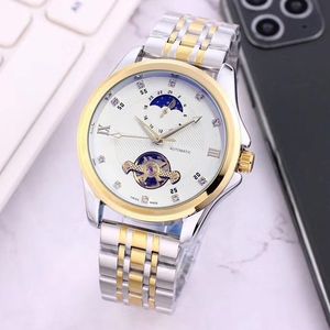 Business Men Watches Top Brand Stainless Steel Band Mechanical Automatic Movement Moon Phase Flywheel Wrist Watch for Mens Christmas Gifts Orologio Di Lusso