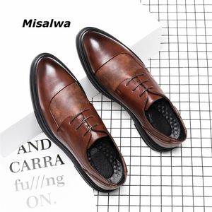 Misalwa Läder Mens Casual Skor Oxford Lace Up Business Wedding Dress Shoes Man Tide Stor storlek 38-46 Dropshipping Tjock Sole 201215