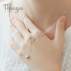 Thaya 100％925スターリングシルバーロングペンダントベルラウンドキャットネックレスファインジュエリーカットと女性用シンプルネックレスQ0531