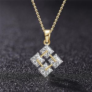 Collana con pendente quadrato in 4 parti di zirconi cubici, catena alla moda, collane con ciondoli in zirconi austriaci, per regali di compleanno per le donne