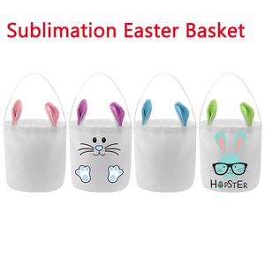 Sublimation Easter Basket Festive Plush Ears Bunny Bucket White DIY Monogrammed Easters Eggs Hunting Buckets Kids Candy Gift Bag