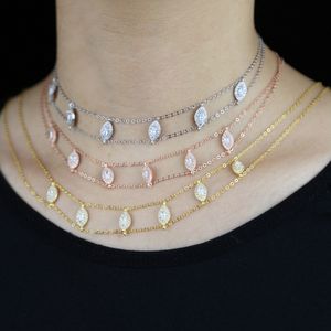2020 New Free Fashion Gold Short Chain Choker Necklaces For Women 925 silver clear cz two chain Chokers collier bijoux necklace Q0531