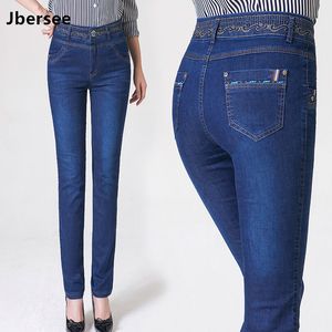 Jbersee frete grátis Plus Size Women's High Cintura Empurre Calças de Jeans de Alta Qualidade Mulheres Straight Mulheres Lavadas Jeans Mulher YZ2049 201105