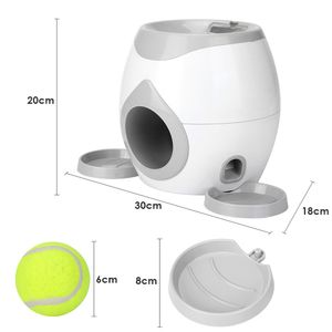 Automatic Pet Feeder Interactive Fetch Tennis Ball Launcher Dog Training Toys Throwing Ball Machine Pet Food Emission Device LJ201283k