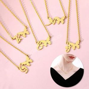 Vintage Schmetterling Halskette für Frauen Gold A-Z Alphabet Englischer Brief Anhänger Charms Choker Kette auf dem Nacken Frauen Schmuck Geschenk