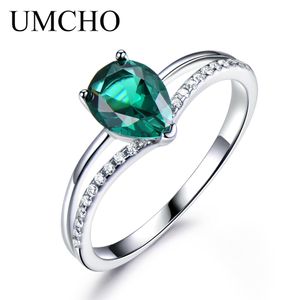 Umcho Green Emerald Gemstone Pierścienie dla kobiet 925 Sterling Silver Jewelry Romantic Classic Water Drop Love Love Y0420