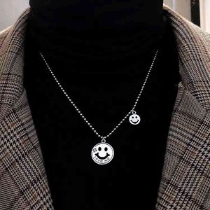 Hollowed Out Clover Smiling Face Rice Bead Chain Korea East Gate S925 Sterling Silver Fashion Versatile Casual Lovely Necklace