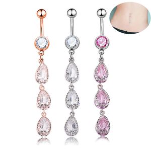 Water Drop Dangle Belly Button Rings 316L Surgical Steel Curved Navel Bar Diamonte Body Piercing Jewelry