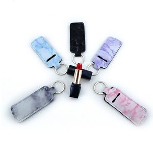 Rektangel Anti-Lost Keychain Läppstift Skydda hållaren Födelsedag Små presentknapp Ringväska Hänge Portable Printing Lipsticks Cover BH5977 WLY