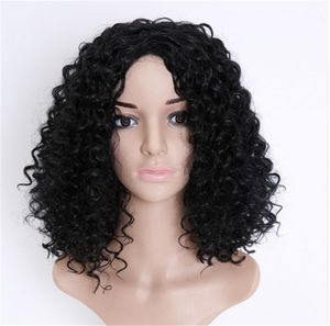 16 inch Afro Kinky Curly Synthetic Wigs HighTemperature Fiber Wig perruques de cheveux humains XP9763 In 3 Colors