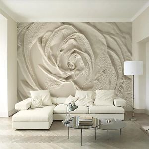 3d estereoscópica papel de parede bege 3D wallpapers flor rosa tridimensional em relevo simples parede de fundo TV