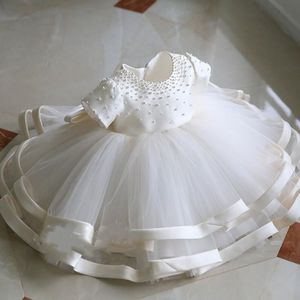 Abiti da spettacolo per neonate di design con perle Gonne a strati Abiti da ballo Abito da ragazza di fiori Collo gioiello Abiti da compleanno formali per ragazze chic