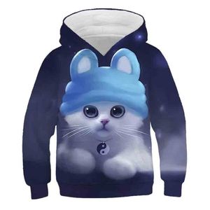 Cute kitten Hoodies For Teen girls Cropped Sweatshirt Children Outwear Anime Hoody Hooded Baby Clothes Boys Pullover Shirts 220125