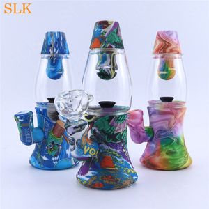 Partihandel 7,3 tums glasbubbler rör vattenpipa fontändesign rökfilter mönster stil silikon bongs glas olje brännare vatten rör