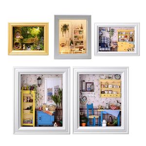 CuteBee diy casa moldura de madeira miniatura casas de bonecas kit de móveis com brinquedos levou para crianças presente de Natal 220218