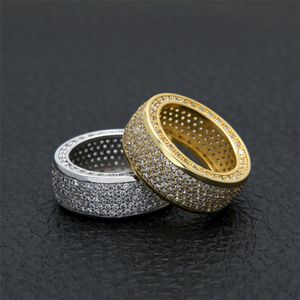 Moda Hiphop Rapper Klaster Pierścień Dla Mężczyzn Hip Hop Gold Silver Ring Bling Cubic Cyrkonia Męskie Diament Ice Out Jewelry