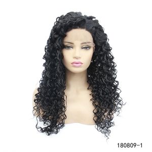 Black Color Kinky Curly Synthetic Lacefrontal Wig Simulation Human hair Lace Front Wigs 180809-1