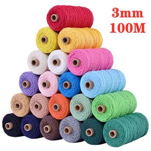 3mm x 100M Cotton Cord Colorful Rope Thread Twisted Macrame String DIY Handmade Home Wedding Textile Decorative Supply Wrapping