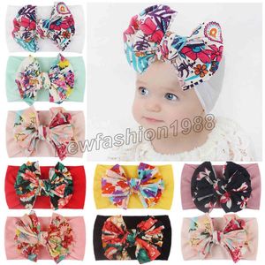 Turban Floral Floral Fashion Accessori per capelli Princess Head Wrap Neonato Neonato Baby Girls Floral Bow Bow Fabband Stretch Hairband Headwear