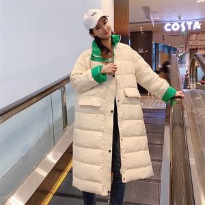 새로운 스타일 다운 재킷 여성 색상 매칭 경박색 면화 패딩 재킷 이스트 게이트 롱 코트 201217