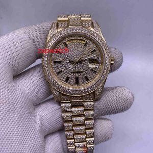 Full iced watch yellow gold case automatic 40mm size diamond band diamond face fashion shiny diamonds watches men Wristwatch