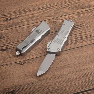 Ny Mini Mt 204 Auto Tactical Knife D2 Stone Wash Tanto Point Blade 6061-T6 Hantera EDC Pocket Knivar med Nylon Bag Silver