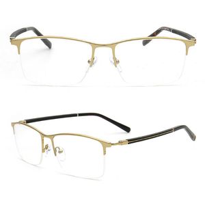 ファッションサングラスフレームのビジネス男性正方形の眼鏡フレームメタル半分のリムの眼鏡処方の眼鏡長方形