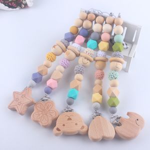 Baby Silicone Pacifier Clip Chain Baby Trä Pacifier Klipp Baby Pacifier Hållare Tand Joare Hållare Clip Nippel Teether 239 J2