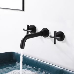 Matowy Czarny Mosiądz Podwójny Uchwyt Na Ściana Łazienka Kran Łazienka Bateria Hot Water Cold Water Mexer Basin Mikser Szczotkowy Złoty Set Set