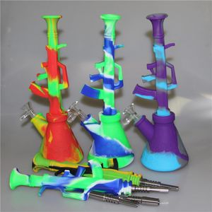 Silicone Dab Rigs Water Smoking Pipes hookah With 14mm Male Glass Bowl Titanium nail Silicone bongs oil Rig For Smoke Quartz Banger Nails